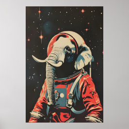 Elefantastronautaffisch, Retro elefanttryck Poster