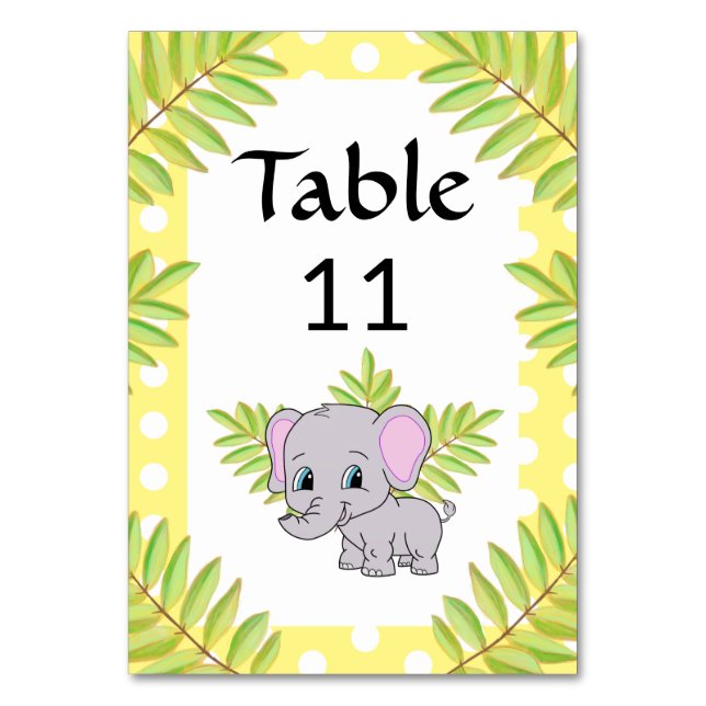 Elefantavent Cute Gender Neutral Theme Baby Shower Bordsnummer (Framsidan)