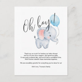 Elefantbaby & Blå Ballong Baby Shower Tilläggskort