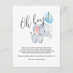 Elefantbaby & Blå Ballong Baby Shower Tilläggskort