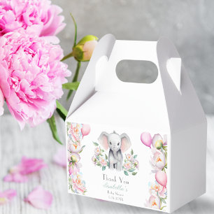 Elefantbaby med peonior & ballonger Babykalas Presentaskar