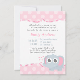 Elefantbaby prickmönster Rosa Baby Shower Inbjudningar
