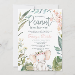 Elefantbaby & rosa blommor flicka baby shower. inbjudningar