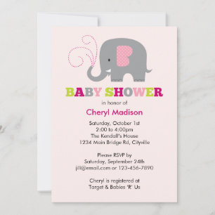 Elefantbaby shower - rosa inbjudningar