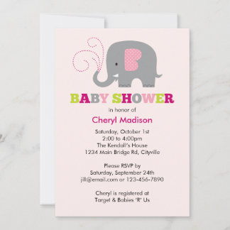 Elefantbaby shower - rosa inbjudningar