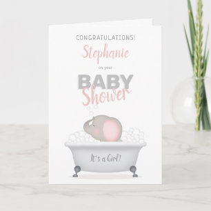 Elefantbabys bubbelbad flicka Baby Shower Kort
