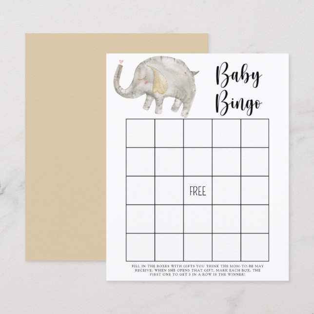 Elefantballong - Baby shower-bingospel (Fram/baksida)