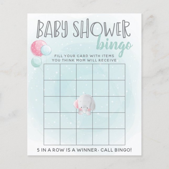Elefantballonger Baby Shower Bingo-spel (Framsida)