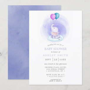 Elefantballonger Vattenfärg Whimsical Baby Shower Inbjudningar