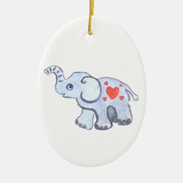 elefantbebis med hjärtor julgransprydnad keramik (Framsidan)