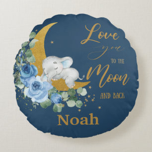 Elefantblå Blommigten Kärlek dig till Måne och bak Rund Kudde