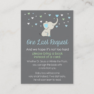 Elefantbok Förfrågningar Kort, Elefant baby shower Tilläggskort