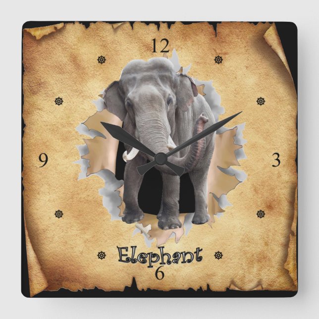 Elefantbrott genom Papper bock! ~ Fyrkantig Klocka (Framsida)