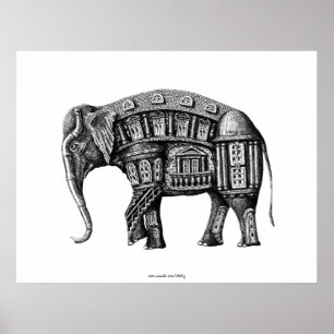 Elefantbyggnad skrivar den svartvita teckningen poster