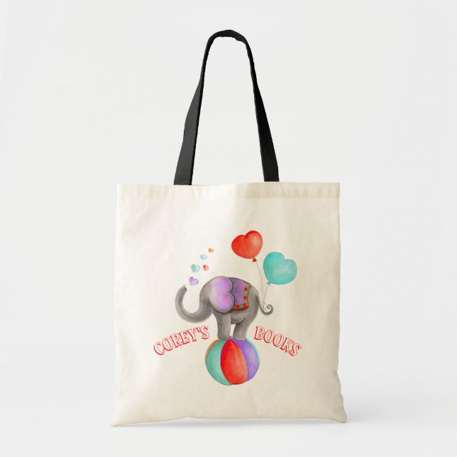 Elefantcirkus vattencolor art namn bibliotek väska (Framsidan)