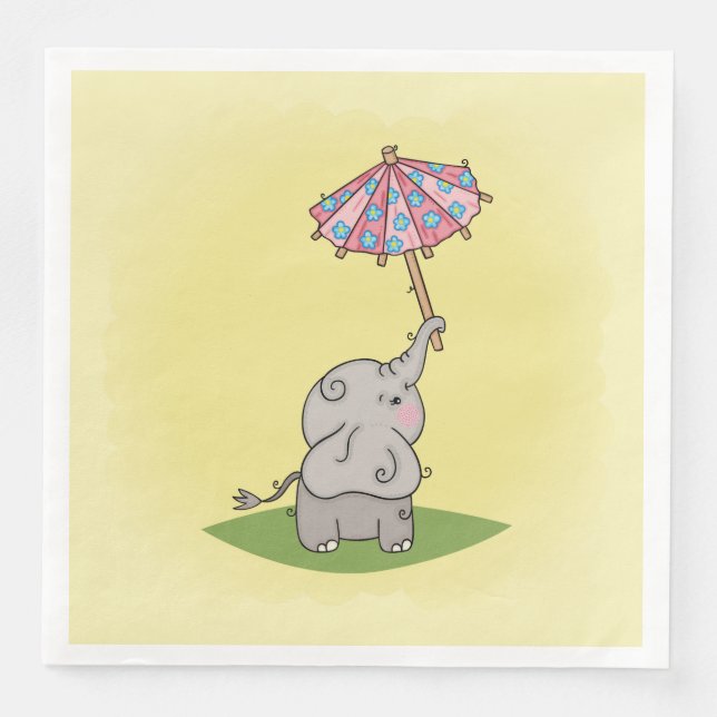 Elefante bebé segurando um pequeno guarda-chuva pappersservett (Framsida)