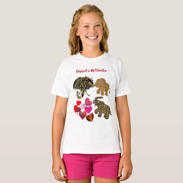 Elefanten är Mina hjärthjärthjärtklappande flickor T Shirt (Hel framsida)