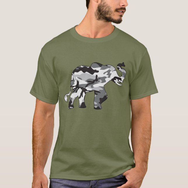Elefanten bestående av grått Camouflage T Shirt (Framsida)