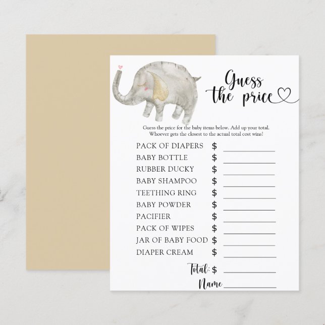 Elefanten gissar prist! Spel (Fram/baksida)