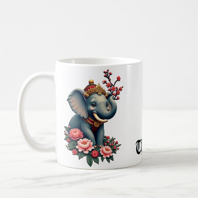 Elefanten i ett hav av ​ blommor ​ kaffemugg (Vänster)