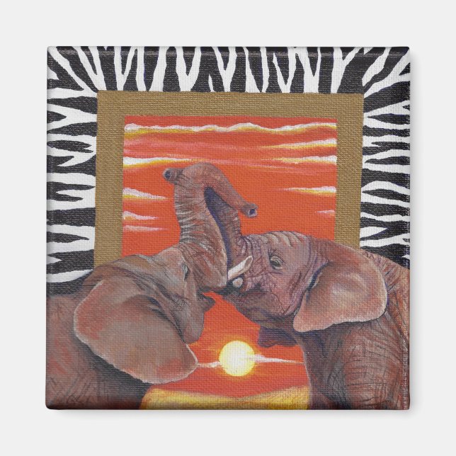 Elefanten i Kärlek Sunset och Zebra tryck magnet (Framsidan)