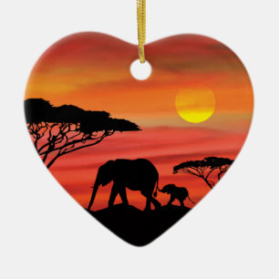 Elefanten i mor och Baby i Serengeti Julgransprydnad Keramik