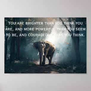 Elefanten i skogen med ett positivt citat poster