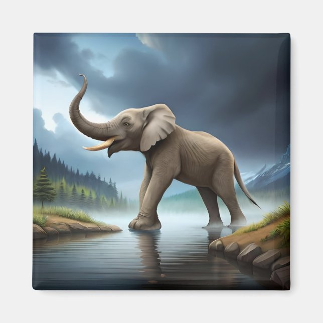 Elefanten och Ivory i denna Mastodon Pachyderm Magnet (Framsidan)