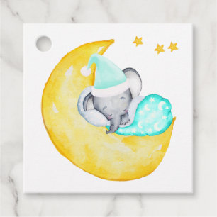 Elefanten på Måne Cute Neutralt Baby Shower Gåvor Etiketter