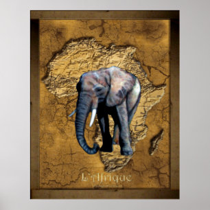 Elefanten på Rustic Karta av Afrika Art Poster