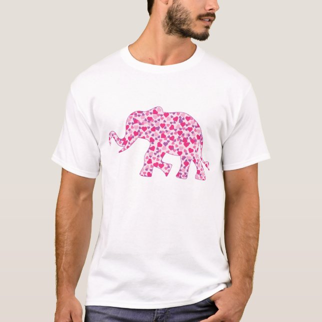 Elefanten som består av små Rosa Hearts of Kärlek T Shirt (Framsida)