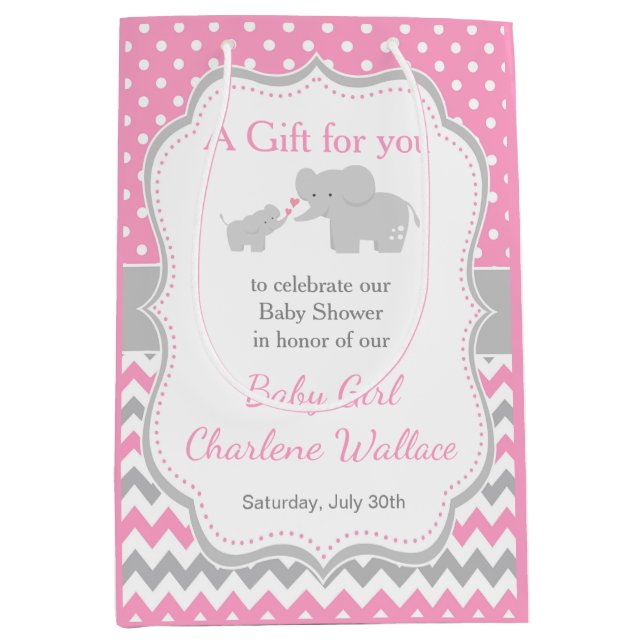 Elefantens Rosa och Grått Baby Shower Tack (Framsidan)