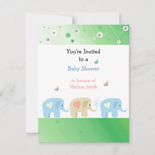 Elefanter Baby Shower Inbjudan (Framsida)