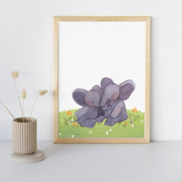 Elefanter Blommor och grädddar Poster