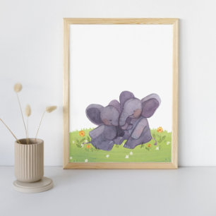 Elefanter Blommor och grädddar Poster