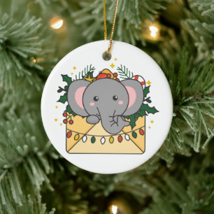 Elefanter (Elephant jul Brev Winter Animals Elepha Julgransprydnad Keramik