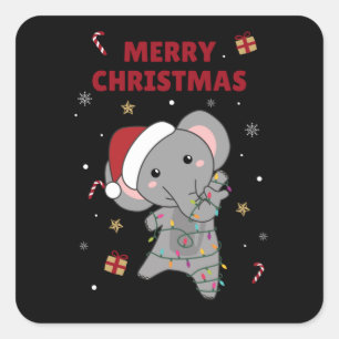 Elefanter (Elephant jul Snö Winter Animals Elephan Fyrkantigt Klistermärke