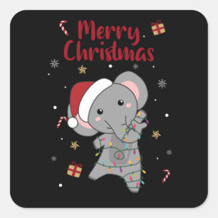 Elefanter (Elephant jul Snö Winter Animals Elephan Fyrkantigt Klistermärke