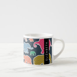 Elefanter, Elephant Mönster, ditt namn Espressomugg