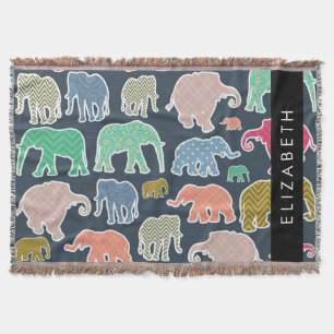 Elefanter, Elephant Mönster, ditt namn Filt