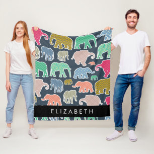 Elefanter, Elephant Mönster, ditt namn Fleecefilt