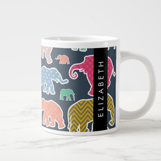 Elefanter, Elephant Mönster, ditt namn Jumbo Mugg (Höger)