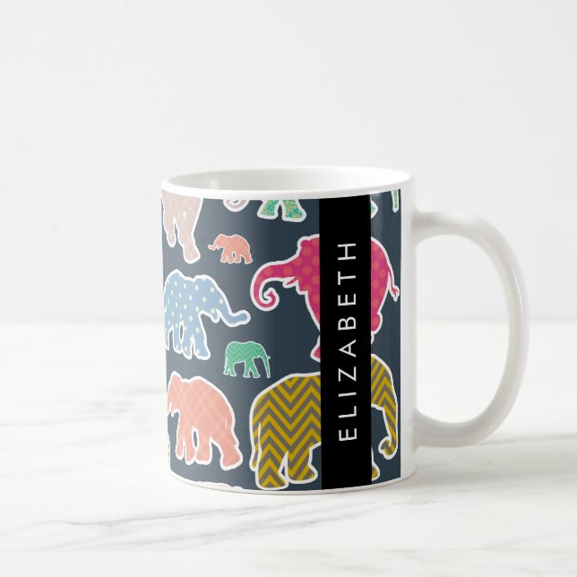 Elefanter, Elephant Mönster, ditt namn Kaffemugg (Höger)