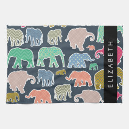 Elefanter, Elephant Mönster, ditt namn Kökshandduk