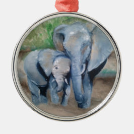 Elefanter fostrar och behandla som ett barn julgransprydnad metall