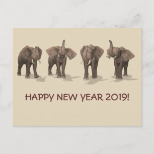 Elefanter i gott nytt år 2019 helg vykort