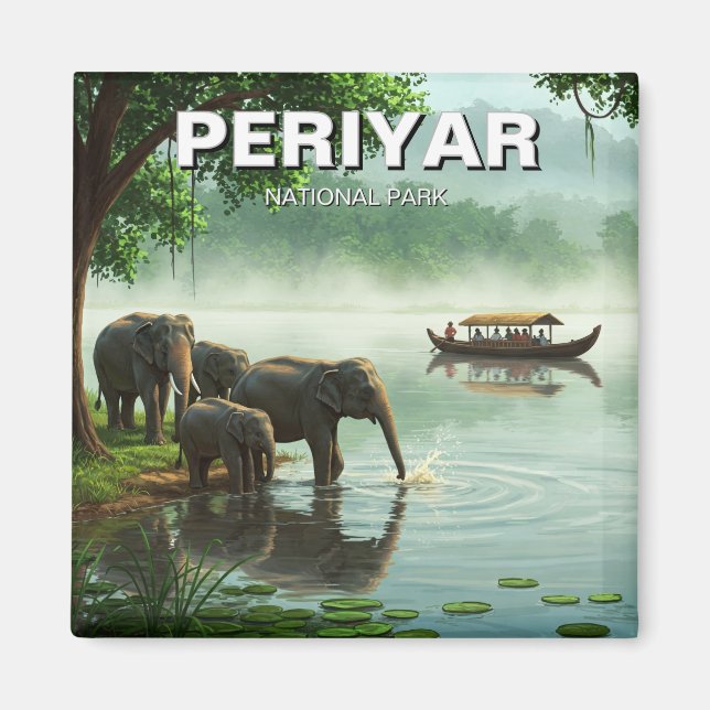 Elefanter i Periyar National Park India Travel Magnet (Framsidan)
