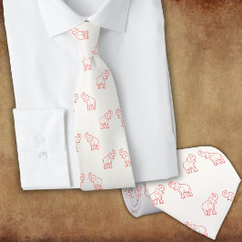 Elefanter i rött med upphöjda trunkar (på vitt) slips