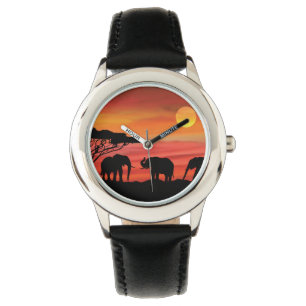 Elefanter i Serengeti Sunset Armbandsur