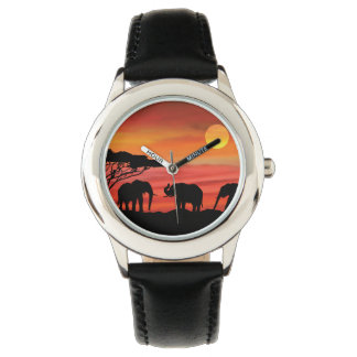 Elefanter i Serengeti Sunset Armbandsur